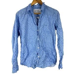 Frank & Eileen Barry Button Up Crinkle Blue Floral Women's Size Large EUC